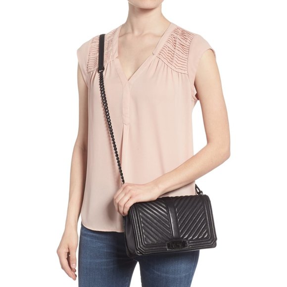 NWT Rebecca Minkoff Chevron Quilted Leather Crossbody Shoulder Bag BLACK BLACK - Picture 4 of 15